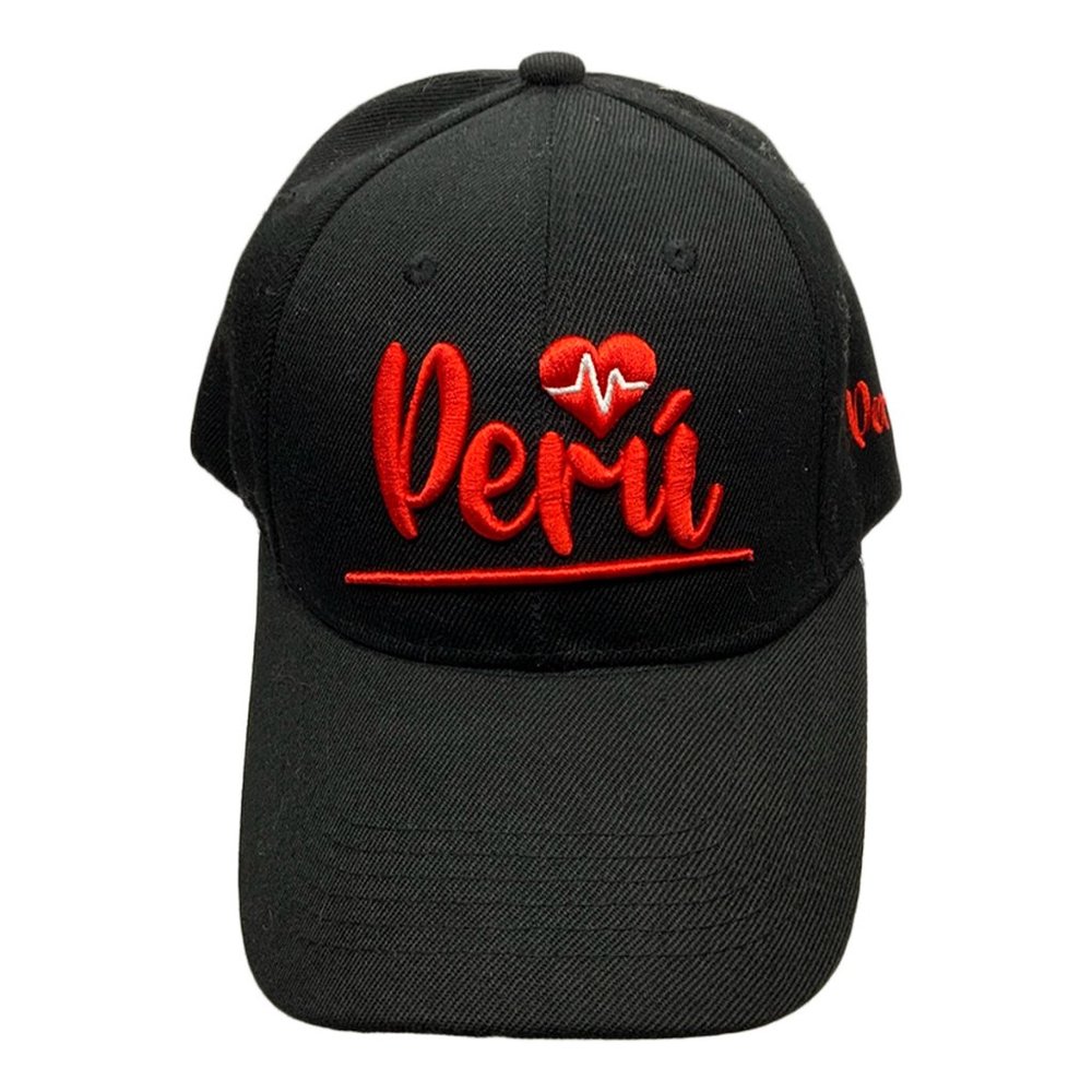 NEW PERU EMBROIDERY HEART MEN'S BLACK RED ADJUSTABLE SNAPBACK BASEBALL HAT